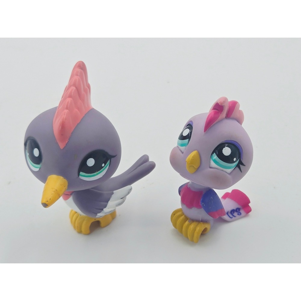 Littlest Pet Shop Woodpecker and Cockatoo Bird Figures Purple Pink Hasbro‎ LPS
